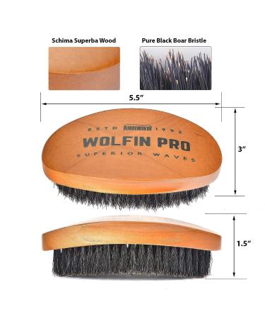 Wolfin Pro Premium Curved 360 Wave Brush - Natural Schima Superba Wood with Black Boar Hair Bristles for 360 Waves and Beard Grooming - Buy Online on GoSupps.com