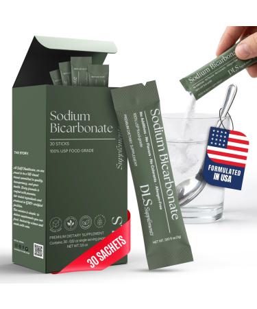 DLS Sodium Bicarbonate Supplement Pure Organic Powder Sticks 3g Each 30 Single-Serve Sachets Vegan Gluten Free Non-GMO Premium Dietary Supplement for Digestive Support & pH Balance Fitness