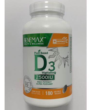 Benemax Vitamin D3 2500 IU For Healthy Bones Teeth and Helps Prevent Vitamin D Deficiency Plant Based & Vegan 180 Day Supply - Buy Online on GoSupps.com