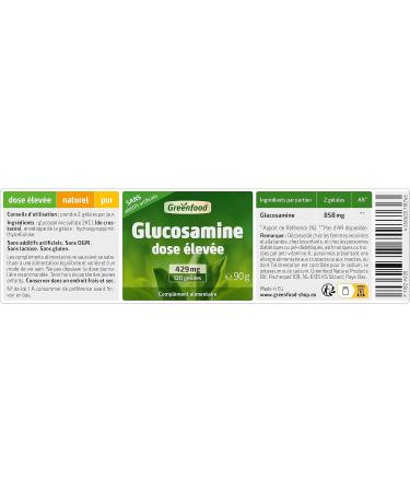 Greenfood Glucosamine 429 mg 120 capsules high doses - No artificial additives no genetic engineering (non-GMO) - Buy Online on GoSupps.com