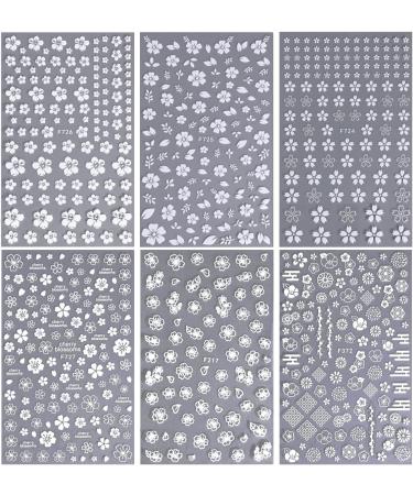 White Flower Nail Decals | Cherry Blossom Leaves Nail Stickers | 3D Self-Adhesive Nail Art Supplies - Buy Online on GoSupps.com