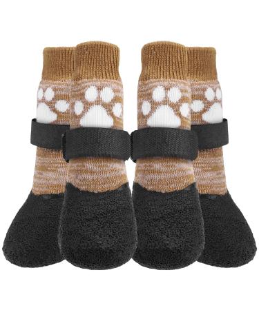 Kooltail non-slip dog socks-outdoor dog shoes Waterproof dog shoes Pfot protection with belt traction control for hardwood floors Khaki Small