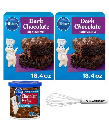 Pillsbury American Cake Mix Dark Chocolate Brownie 2 Pack With Fudge Frosting | Bundle With Snack Scout Whisk