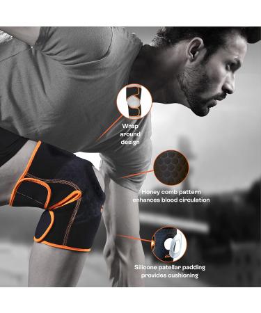 TYNOR Knee Wrap Neoprene Knee Brace Support - Adjustable Compression for Knee Pain & Arthritis Unisex One Size Black & Orange - Ideal for Sports & Workouts - Buy Online on GoSupps.com