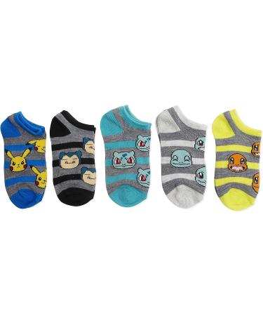 Pokemon Boys 5 Pack No Show Socks - Big Boys 9-11 - Assorted Grey Stripe - Buy Online on GoSupps.com
