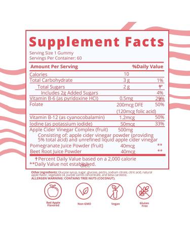 Baby Blues Apple Cider Vinegar Gummies - Vegan, Non-GMO, Gluten-Free Supplement with Vitamin B-6 & B12 - 60 Pieces - Buy Online on GoSupps.com