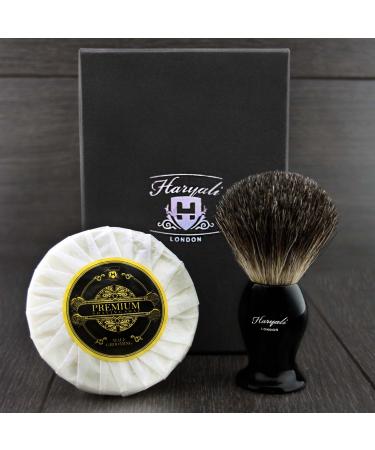 Black badger hair shaving brush for men with premium shaving soap. Perfect combination for a great shave.