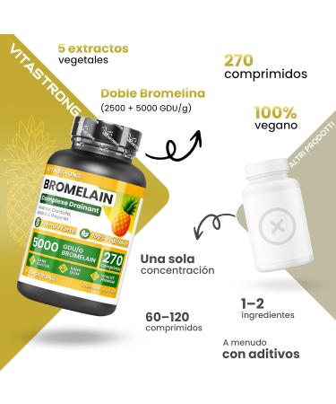 Brom la ne Drainante Forte Vitastrong Compl ment de Brom la ne 5000 GDU V gan Qualit Sup rieure 270 Comprim s Formule Complexe base de Centella Asiatica de Pissenlit et de M lilot - Buy Online on GoSupps.com