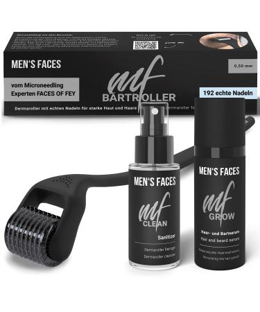 Bart Roller Set incl. Dermar roller with real needles for men - Beard Growth Booster Serum for more beard growth & faster growth of hair - beard care kit with bare scooter for men's Men's Faces Hair & Beard Growth Set