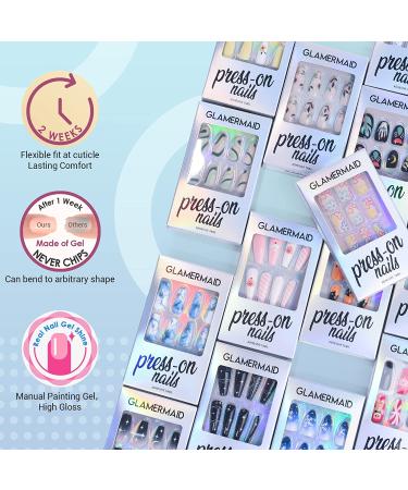 Gothic Nude Snake Moon Stars Almond Press on Nails - 24 Pcs Halloween False Nail Kit by GLAMERMAID - Buy Online on GoSupps.com