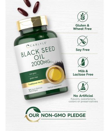 Carlyle Black Seed Oil Softgel Capsules | 2000mg | 70 Pills | for Women & Men | Non-GMO Gluten Free Herbal Supplement - Buy Online on GoSupps.com