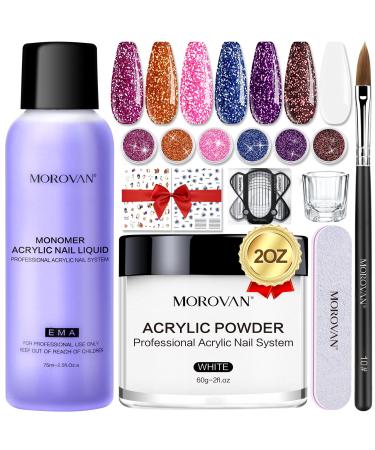 Morovan Acrylic Nail Kit - Nail Kit And Acrylic Powder Set with Nail Brush Cleaner DIY 2oz Acrylic Nail Powder For Acrylic Nails Home Salon white