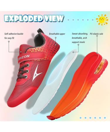 ASHION Kids Air Sneakers - Arch Support Lightweight Athletic Shoes for Boys & Girls | Breathable Running and Tennis Shoes - Size 1 Big Kid, Red - Buy Online on GoSupps.com