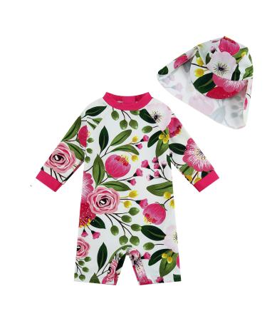 upandfast Baby Girls Swimsuit Baby Swimming Costume UV Baby Girls' Swimwear with Snap Bottom UPF 50+ Sun Protection 18-24 Months Rose Flower - Buy Online on GoSupps.com