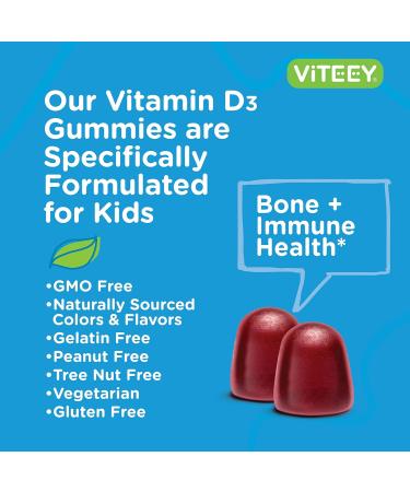 Sugar Free Vitamin D3 Gummies for Kids 25mcg 1000 IU - Bone & Immune Support - 120 Vegetarian Berry Flavored Gummies - Buy Online on GoSupps.com