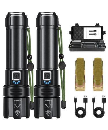 lemihui Rechargeable LED Flashlight High Lumens, 120000 Lumens Super Bright Powerful Flashlight, 5 Light Modes, IPX6 Waterproof Handheld Flash Light for Camping Hiking- 2 Pack Black