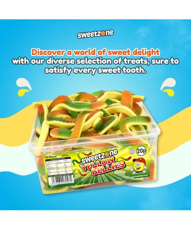 Sweetzone Yellow Belly Snakes Tub Filled With Gummy Snakes Snacks Fun For The Entire Family | 742g of Yellow Bellies Halal Jelly Sweets | Experience The Taste of a Mixed Fruit Yellow Belly Treat - Buy Online on GoSupps.com