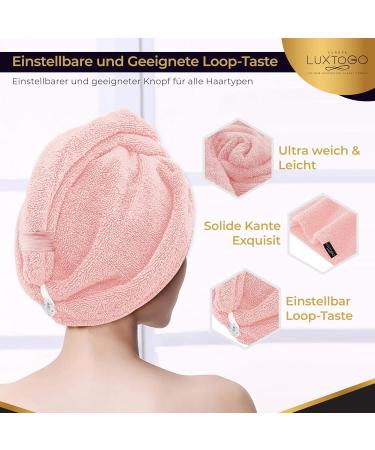 LUXTOGO Fast Dry Hair Towel Turban - 100% Cotton Super Absorbent High-Quality Pink Head Wrap with Button & Elastic - 1 PC - Buy Online on GoSupps.com