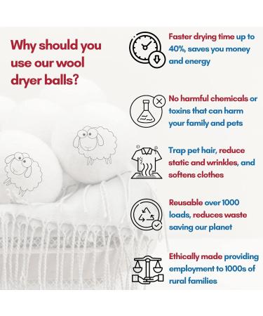 Organic Wool Dryer Balls XL - 6 Pack | Eco-Friendly Fabric Softener Reusable & Ethical | Say No to Dryer Sheets - Buy Online on GoSupps.com