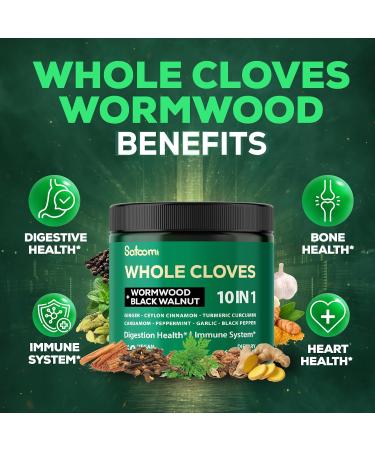 Satoomi 10in1 Clove Supplement Rich in Vitamins & Minerals for Digestive, Immune System, Bone & Heart Health with Wormwood, Black Walnut, Cinnamon, Turmeric, Ginger, Cardamom - 60 Capsules - Buy Online on GoSupps.com
