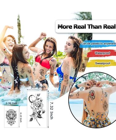 60 Sheets Temporary Tattoos for Women Men - Realistic Flower Snake Waterproof 3D Black Tattoo Stickers - Long Lasting Body Art for Adults Teens Party Bar - Buy Online on GoSupps.com