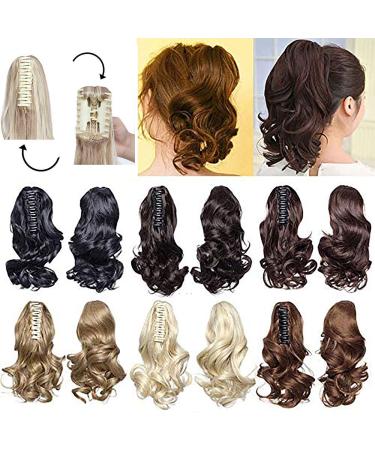 Fashion Claw on Ponytail Long Short Cute Clip in Pony Tail Hair Extensions Handy Jaw Wavy 12" - Dark Brown