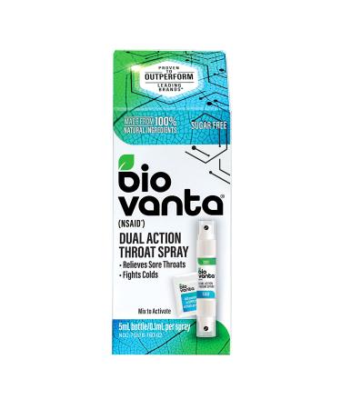 Biovanta Natural Ingredients Throat Spray for Cold and Sore Throat Sugar-Free Dual Action 5 Milliliter Bottle