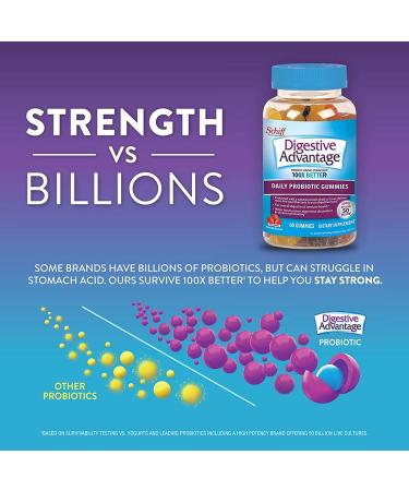 Schiff Digestive Advantage Strawberry Probiotic Gummies - 60 Count for Daily Digestive Support - Buy Online on GoSupps.com