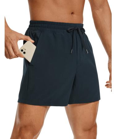CRZ YOGA Men's Linerless Workout Shorts - 5'' Lightweight Quick Dry Running Sports Athletic Gym Shorts with Pockets 5 inches Large True Navy