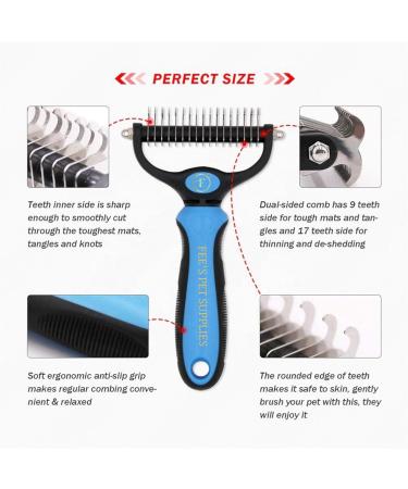 Pet Cat brush & Dog brush Double sided De-Matting De-shedding Rake for medium to long hair - Professional Grooming Tool for Tangle-Free Fur comes with a Bonus FREE stainless steel Comb (Blue) - Buy Online on GoSupps.com