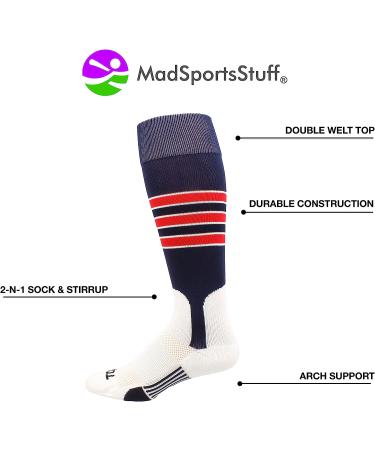 MadSportsStuff Baseball Stirrup Socks - Navy/Scarlet/White - X-Large - Buy Online on GoSupps.com