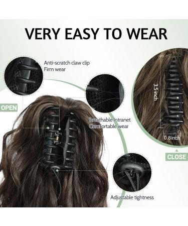 FINE PLUS 18 Claw Ponytail Hair Extension - Natural Wavy Highlights - Synthetic Hairpiece for Women - Blonde with Brown Highlights - Buy Online on GoSupps.com