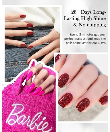 Quick Dry Hot Pink Gel Polish - 12ml Barbie Pink Glitter Chrome Nail Polish | Bright Magenta Shimmer Soak Off Nail Art for Women & DIY Manicure - Buy Online on GoSupps.com