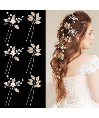 Telooco 6 Pieces Bridal Hair Pins Gold Flower Pearl Hair Pins Wedding Hair Accessories Suitable for Bride Bridesmaids Prom Party (2 Styles) - Buy Online on GoSupps.com
