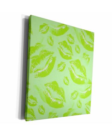 3dRose Museum Grade Canvas Wrap - Two Kisses Collided Lip Smacking Lime Colored Lips Pattern Pattern - Lipstick Kisses