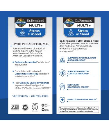 Garden of Life Dr. Formulated Multi+ Stress & Mood Fermented Liposomal Multivitamin + Ashwagandha B Vitamins & Probiotics - 60 Capsules Whole Food Vitamin & Mineral Supplement - Buy Online on GoSupps.com