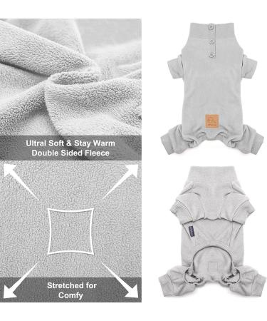 Cyeollo Grey Fleece Dog Pajamas | Thermal Dog Onesie for Small Dogs (M) | Stretchy Jumpsuit for Doggie Warmth - Buy Online on GoSupps.com