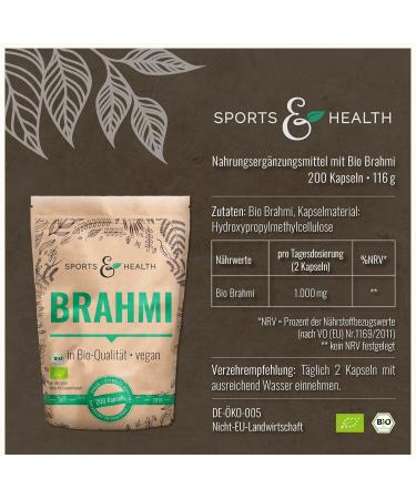 Organic Brahmi Capsules - 200 Vegan Capsules | 1000mg Bacopa Monnieri - Pure Organic Quality & Natural Ingredients - No Additives - Buy Online on GoSupps.com