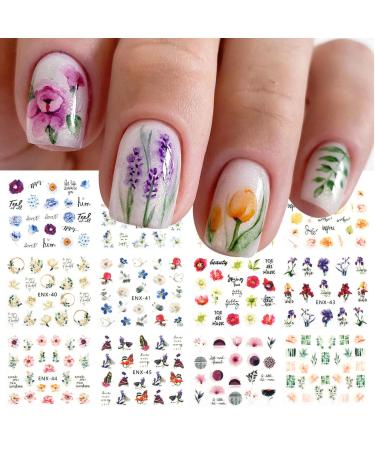 JMEOWIO 12 Sheets Flower Nail Art Stickers Decals Self-Adhesive Pegatinas U as Spring Summer Colorful Floral Leaves Nail Supplies Nail Art Design Decoration Accessories