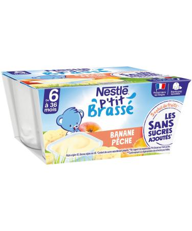 Nestlé Bébé P'tit Brassé Banana Peach Milk without Added Sugars from 6 Months 4 x 90 g