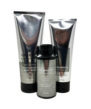 GIFT SET GRAPHITE FOR MEN - MOISTURIZING BODY WASH - BODY CREAM AND DEODORIZING BODY SPRAY- FULL SIZE