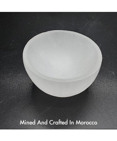 Selenite Round Bowl - Hand-Carved Crystal Holder for Cleansing, Healing, and Charging Crystals - 8 cm - Buy Online on GoSupps.com