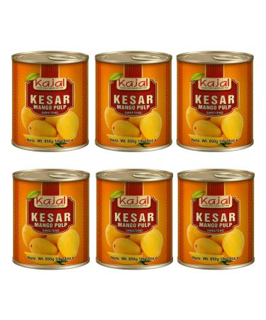 Kajal Kesar Mango pulp from mango 6 x 850 g ideal for mango shakes lassi desserts and curries natural sweet from India mango pulp Kesar without additives 6 x 850 g