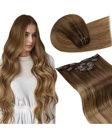 LAAVOO Extensions real hair clip in brown balayage real hair extensions clip 30cm clip in extensions real hair remy human hair medium brown balayage light brown dark blonde dark blonde 5pcs 70g #6/8/14 30cm-70g 1.4 #6/8/14 - Buy Online on GoSupps.com