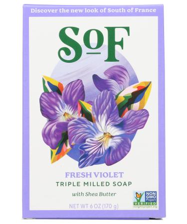 South Of France Violet Bouquet Scent Soap Bar Natural Non GMO 6 Ounce (Pack of 1)