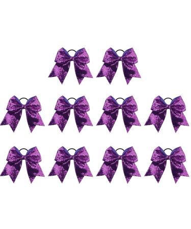 10 pieces girls elastic hair ties shiny sequins cheer hair grinding ponytail hair band for cheerleaders outfit uniform dark violet