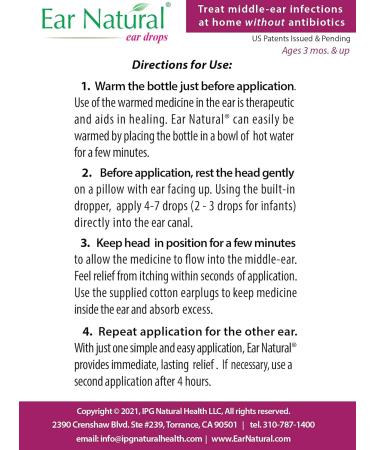 EarNatural Treatment for Middle-Ear Infections Earache Itching Relief in Less Than a Minute - in a Single Treatment 100% Natural Ingredients Made in USA US Patents Issued & Pending - Buy Online on GoSupps.com