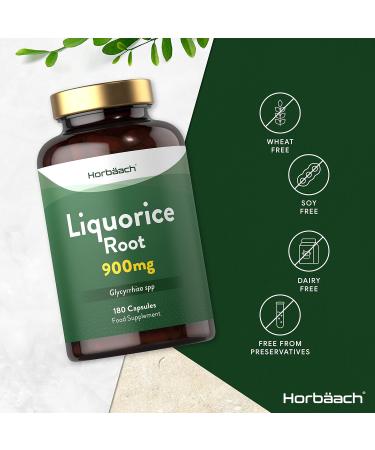 Liquorice Root Extract 900mg Capsules - Pure Licorice Root Powder Supplement for Men & Women - 180 Count, 3 Month Supply - No Artificial Preservatives by Horbaach - Buy Online on GoSupps.com
