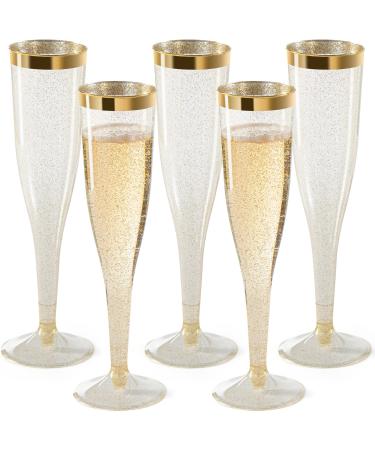 36 Plastic Champagne Flutes Disposable, 6.5 Oz Plastic Champagne Glasses Gold Rim & Glitter Gold Champagne Flutes, Mimosa Glasses Plastic, Brunch Decor, Plastic Flutes Champagne Disposable