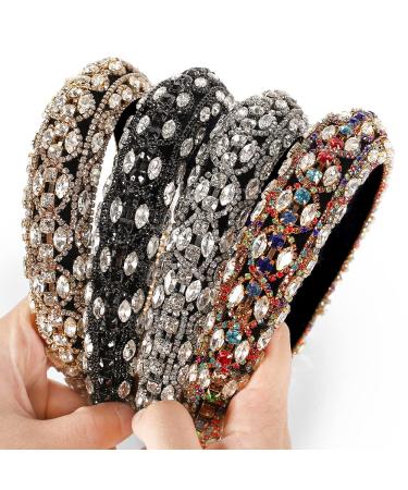 QIANXUAN Crystal Rhinestone White Pearl Headband for Women and Girls | Handmade Padded Velvet Hairband with Jewelry Chain | Elegant Retro Diamond Hair Accessories - Buy Online on GoSupps.com